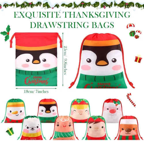 Miniatura 2 de Xuniea 24 Piezas Bolsas de Tela con Cordón Navideñas Muñeco de Nieve Santa Bolsas de Golosinas 10 x 7 Pulgadas Bolsa de Envolver Regalos Navideños