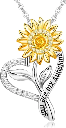 PAITAIN Collares de girasol chapados en oro de 18 quilates para mujer, regalo de aniversario de girasol para esposa, novia, collar con texto en