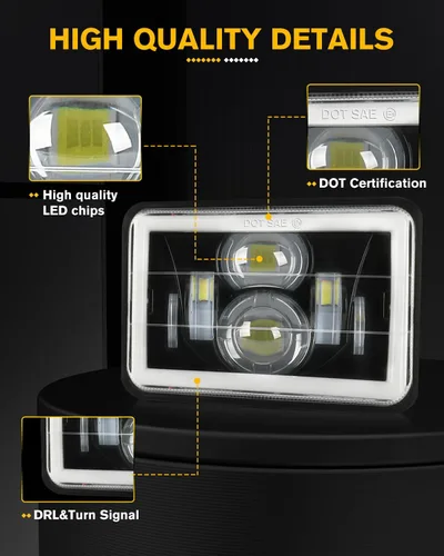 Miniatura 5 de CO LIGHT 2 faros delanteros LED de 4 x 6, haz sellado alto/bajo aprobado por DOT, señal de giro DRL blanca y ámbar, repuesto H4651 H4652 H4656 H4666