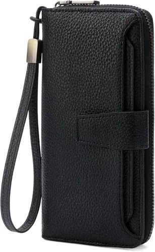 Miniatura 10 de GOIACII Cartera para mujer, de gran capacidad, con bloqueo RFID, para teléfono, tarjetero de embrague, cartera larga de viaje, color azul