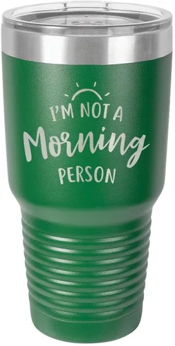 Miniatura 17 de Vaso negro de 30 onzas con popote y tapa superior deslizante con texto en inglés "I'M NOT A MORNING PERSON", color negro