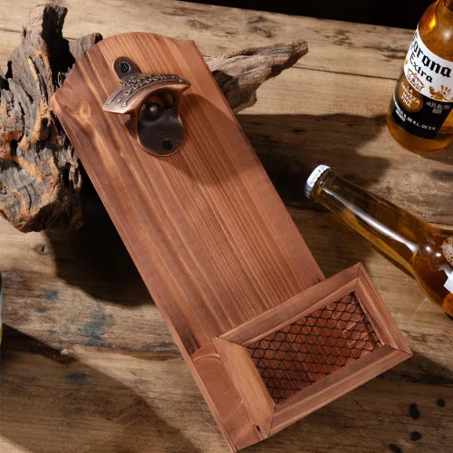 Miniatura 5 de Abrebotellas con colector de tapas, abrebotellas de madera vintage montado en la pared, regalo ideal para hombres y amantes de la cerveza, uso como