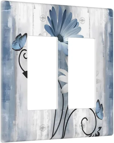 Miniatura 124 de Placa de pared decorativa con hojas de palmera tropicales de oro blanco, hoja de plátano, doble interruptor de luz de palanca decorativa, placa