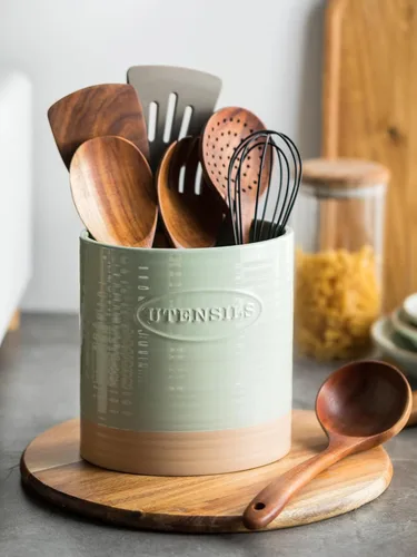 Miniatura 3 de YHOSSEUN Soporte para utensilios de cocina, de cerámica, para encimera de cocina, de 6.7 pulgadas, organizador de utensilios de cocina grande