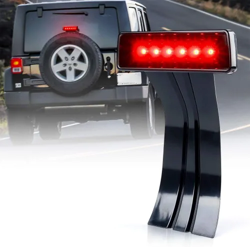 Xprite Tercera luz de freno LED con lente ahumada de alto montaje y tercera luz trasera compatible con Jeep Wrangler JK 2007-2018 Lente ahumada para