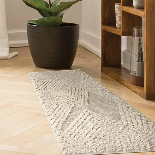 Miniatura 8 de Antep Rugs Palafito 2x4 Alfombra de área interior con textura de pelo Shaggy geométrico de diamante de alto a bajo (blanco, 2 pies x 4 pies)