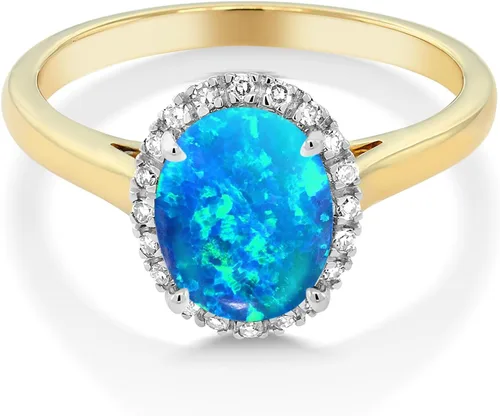 Miniatura 15 de Gem Stone King Anillo de compromiso ovalado de oro amarillo de 10 quilates con piedra natal y halo de diamantes Ovalado de 0.354 x 0.276 in