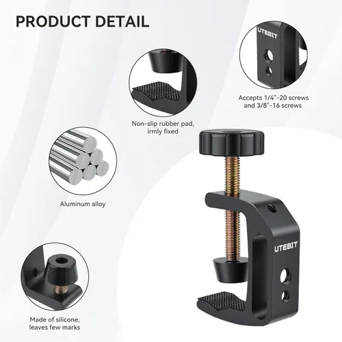 Miniatura 5 de UTEBIT Abrazadera universal en C para soporte de montaje de escritorio, abrazadera en C de escritorio de 3.7"-5.7", abrazadera de soporte