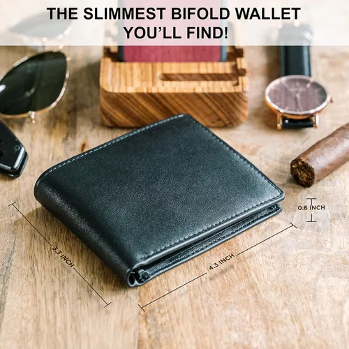 Miniatura 4 de Cartera de cuero de grano superior para hombre Costuras ultra fuertes Cuero argentino hecho a mano Bloqueo RFID Cartera plegable delgada