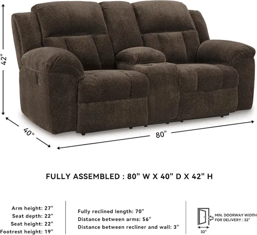 Miniatura 3 de Signature Design by Ashley Frohn - Sofá biplaza reclinable doble manual moderno con consola, almacenamiento y portavasos, color marrón oscuro Gris
