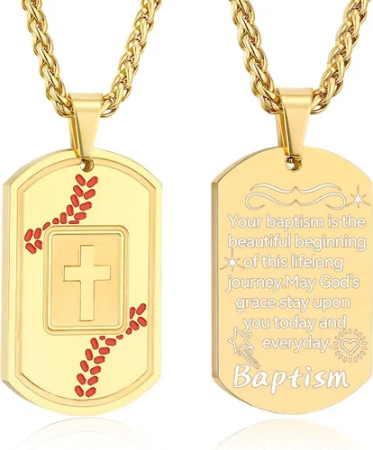 Miniatura 12 de Collar de cruz con versículo bíblico de béisbol, acero inoxidable, dije de cruz en tono negro/dorado/plateado, regalos religiosos, joyería deportiva
