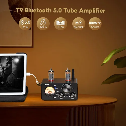 Miniatura 7 de AIYIMA Amplificador Bluetooth T9 200W Amplificador de alta fidelidad Digital Clase D Amplificador de potencia 2.0/2.1 Canal Tubo de vacío DAC Amp