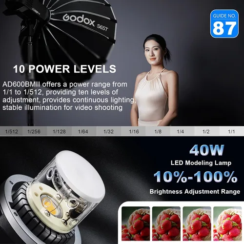 Miniatura 3 de Godox AD600BMII AD600BM II - Luz estroboscópica para exteriores, para fotografía, flash de estudio de 2.4G 600Ws, montaje Bowens GN87 con lámpara