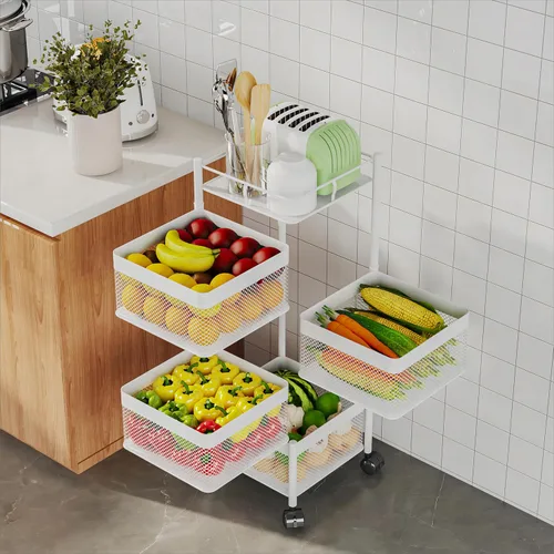 Miniatura 12 de Cesta de frutas y verduras para cocina, sin montaje, estante de almacenamiento giratorio, estante de almacenamiento de baño, organizadores de cocina