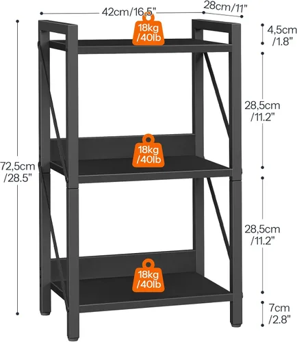 Miniatura 3 de HOOBRO Estantería, Librero Industrial de 3 Niveles, Estante de Libros Organizador de Almacenamiento, Estantería Pequeña con Marco de Metal para Sala