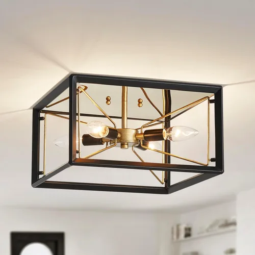 Miniatura 13 de AGV LIGHTING CL035S Lámpara de Techo Moderna de Montaje al Ras, Lámpara de Techo Cuadrada, Base E12 3 Luces, L12 x W12 x H7, Acabado Negro Mate