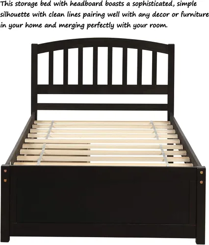 Miniatura 3 de P PURLOVE Base de cama de almacenamiento de madera con dos cajones y cabecero (expreso)