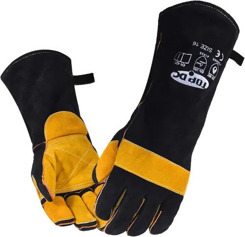 TOPDC Guantes de soldadura de 16 pulgadas, 932 ℉, resistentes al fuego/calor, guantes de soldadura de cuero para Mig, Tig, Stick, forja, barbacoa,