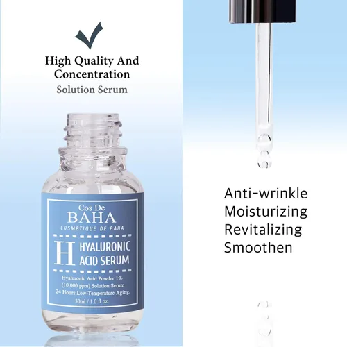 Miniatura 4 de Cos De BAHA - Suero hialurónico de 1 onza líquida, hialuronato de sodio puro, 10,000 ppm, suero facial hidratante para piel seca y deshidratada