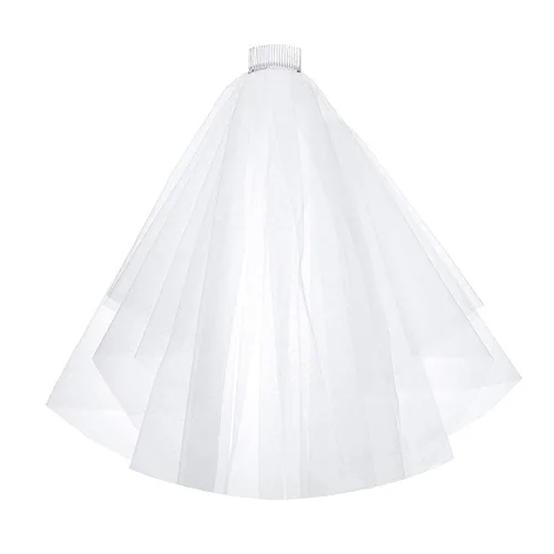 Miniatura 3 de Velo de novia de 2 niveles con peine de encaje marfil velo de tul simple velo corto encantador elegante catedral vestido de novia accesorios