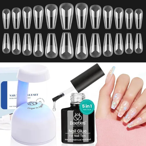 Miniatura 8 de Kit de extensión de uñas de gel Beetles, set de extensión de uñas fácil con puntas de uñas Etch X 504 piezas, puntas medias medio mate