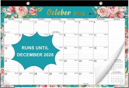 Lbylyhxc Calendario de escritorio 2026, calendario de 18 meses para usar ahora hasta diciembre de 2026, calendario mensual grande de 17 x 12