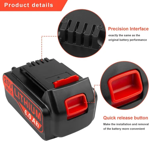 Miniatura 4 de Labtec LBX4020 - Paquetes de baterías de 20 V 6000 mAh compatibles con Black&Decker 20V LBXR20 LBXR20B LBXR20-OPE LBXR2020 LBXR20 LBXR20 LBX20