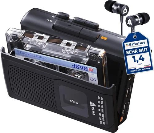 KLIM K8 Reproductor de Casetes Portátil + Grabadora de Casetes + Nuevo + Reproductor de Casetes Walkman AM/FM + Micrófono y Altavoz Integrados +