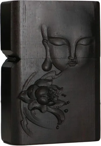 Miniatura 24 de Carcasa exterior tallada en madera negra de ébano natural para kit de inserción Zippo (Kwan Yin Goddess Dragon Phoenix)