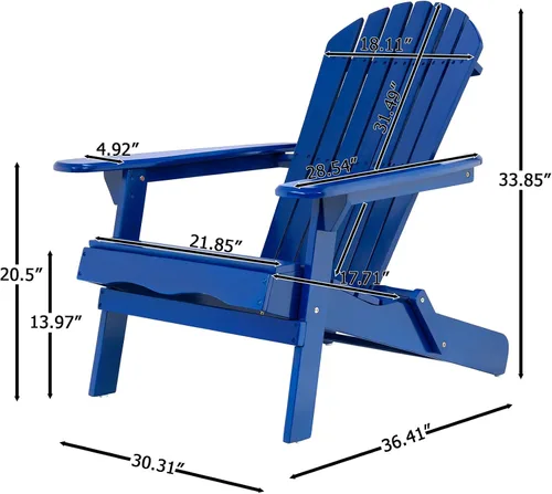 Miniatura 2 de Folding Adirondack Chairs, Solid Wood Outdoor Patio Chairs with All-Weather Construction for Yard, Garden, Backyard, Deck & Fire Pit,Blue