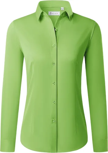 Miniatura 9 de Siliteelon - Camisas con botones para mujer de manga larga, camisas de vestir sin arrugas, con cuello, para oficina, blusas sólidas, tops