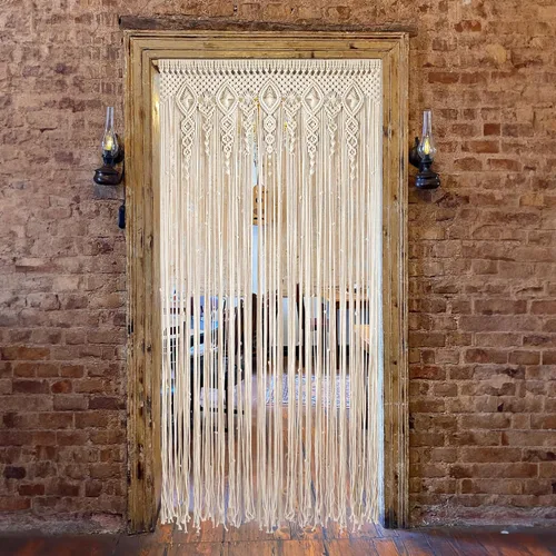 Miniatura 6 de Foreate Cortinas de macramé largas de algodón para colgar en la pared, cortina bohemia con cuentas para ventana, puerta, telón de fondo de boda
