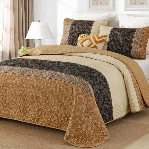 Cottolester Juego de edredón de otoño de 2 piezas, tamaño individual, colcha de retazos a rayas marrones para hombres y mujeres, juego de ropa de