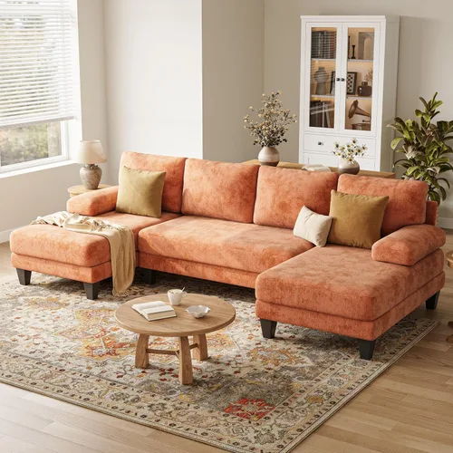 Miniatura 10 de Sofás seccionales en forma de U para sala de estar, sofá de felpilla con diván doble, sofá seccional gris oscuro de 112 pulgadas para apartamento