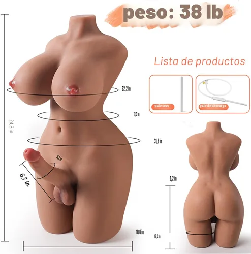 Miniatura 8 de Muñeca de torso de 38 libras Shemale con dildo realista, pechos grandes, sexo anal, muñeca sexual masculina para mujeres, juguetes adultos