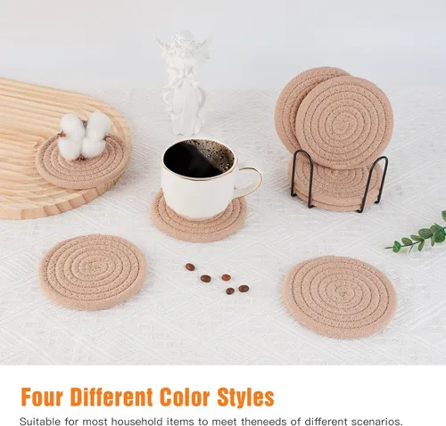 Miniatura 2 de Posavasos tejidos de algodón con soporte, juego de 8 posavasos absorbentes para protección de mesa, decoración del hogar, gafas, tazas, bar, regalo