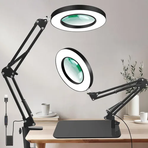 Miniatura 3 de Lupa con luz y soporte, lupa de 12X con luz manos libres, luz de trabajo LED iluminada de 5 modos de color, lámpara de aumento 2-en-1 para leer