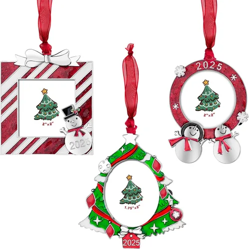 Miniatura 10 de GUOER Juego de 3 piezas de adornos de marcos de fotos de copo de nieve para árbol de Navidad, regalo conmemorativo navideño, decoración del hogar
