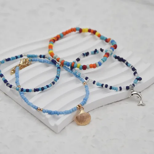 Miniatura 6 de Pulseras de playa boho surfistas, tobilleras ajustables con cuentas, pulseras trenzadas hippies hechas a mano, impermeables, pulseras de cuerda