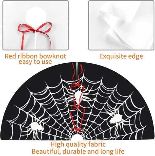 Miniatura 5 de Telaraña Negra de Halloween Aterradora Divertida 30 36 48 Pulgadas Falda de Árbol de Navidad Alfombra Tapete Divertido Suministros de Decoración