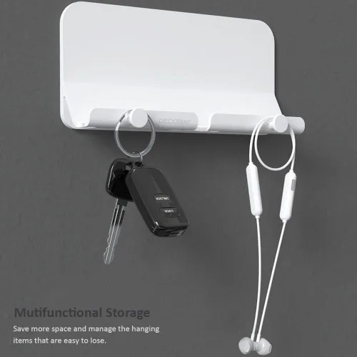 Miniatura 4 de Soporte de pared para teléfono, soporte adhesivo manos libres D2 con agujero para cable y ganchos, soporte de teléfono celular montado en la pared