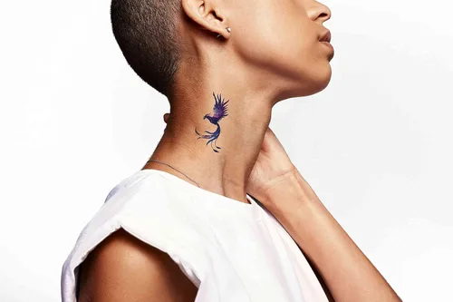 Miniatura 6 de 6 hojas de tatuajes temporales Phoenix Purple Bird Starrysky tatuajes falsos a mano para mujeres y niñas