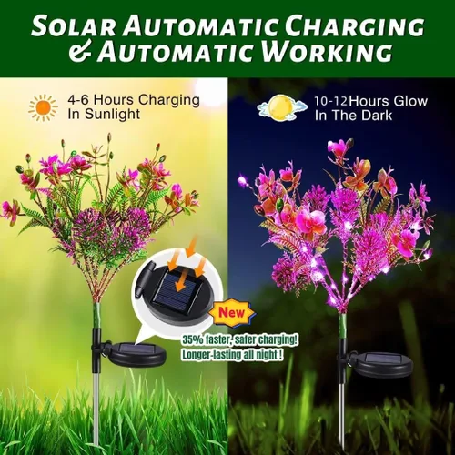 Miniatura 3 de Neporal Luces solares de jardín al aire libre impermeables IP65, 2 unidades Phalaenopsis flores solares luces solares de jardín impermeables