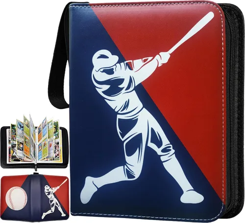 Miniatura 7 de Carpeta de tarjetas de béisbol con 900 bolsillos, 50 fundas de béisbol, carpeta grande de béisbol, 3 anillos con cremallera, soporte para tarjetas