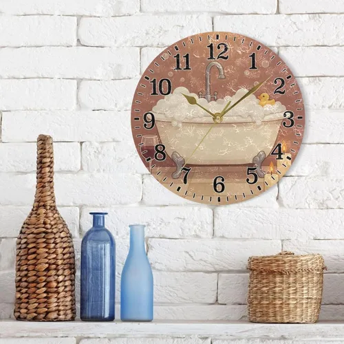 Miniatura 3 de JUNZAN Reloj de bañera con vino romántico espumoso y velas, reloj de pared silencioso de 10 pulgadas, pequeño reloj redondo, decoración de cocina