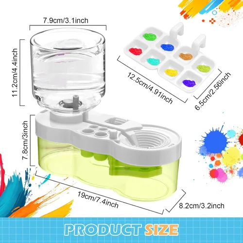 Miniatura 3 de Limpiador de pinceles, dispensador de enjuague de acuarela de ciclo de agua mejorado con soporte y paleta, sistema de limpieza para acrílico, Verde