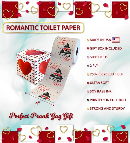 Miniatura 3 de Printed TP Papel higiénico impreso con texto en inglés "I Love You", divertido rollo de papel higiénico para broma, decoración de baño, regalo Rojo