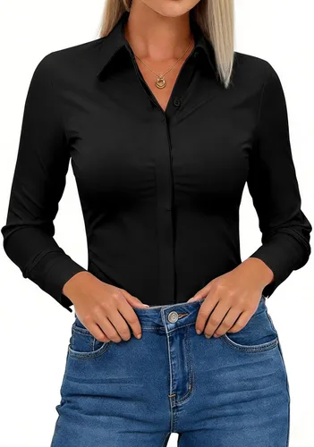 Miniatura 10 de Aoudery Button Down Shirts for Women Slim Fit Long Sleeve Stretch Dress Shirts Work Shirt Wrinkle Free