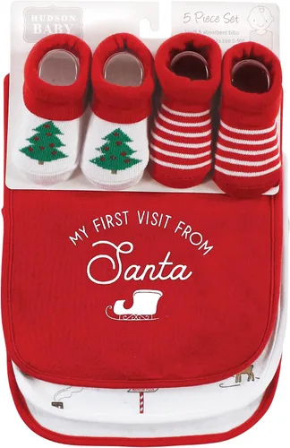 Miniatura 110 de Hudson Baby Conjunto de babero y calcetines unisex de algodón para bebé