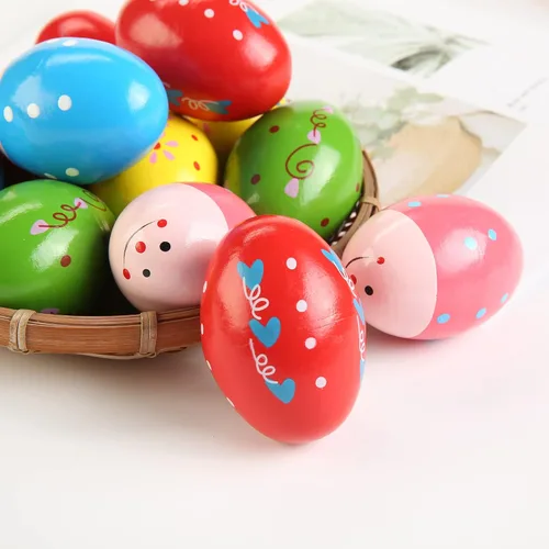 Miniatura 5 de 12 piezas de maracas de huevo de madera, instrumentos de percusión musicales de mano Multicolor 12 piezas